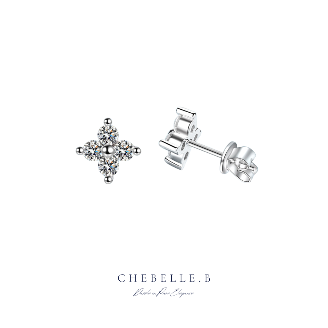 S925 Sterling Silver 0.80-Carat Moissanite Four-Leaf Clover Stud Earrings