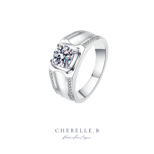 S925 Sterling Silver Vintage 1-Carat Moissanite Men's Ring