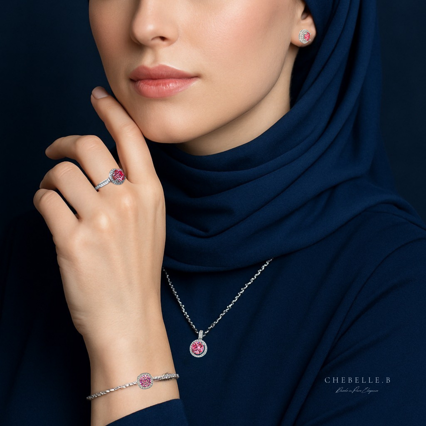 925 Silver Pink Moissanite Love Story Jewelry Set
