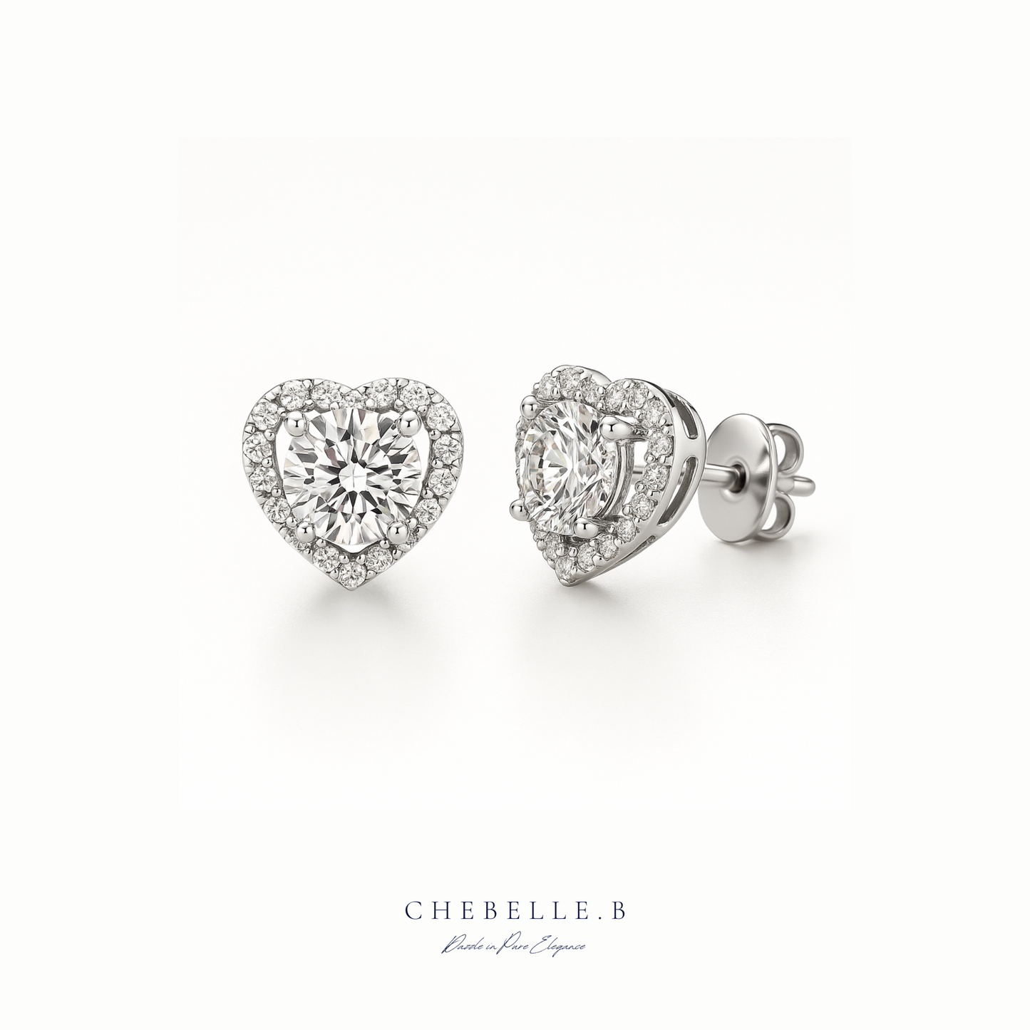 Amour Rayonnant 0.5ct Moissanite Heart Halo Earrings