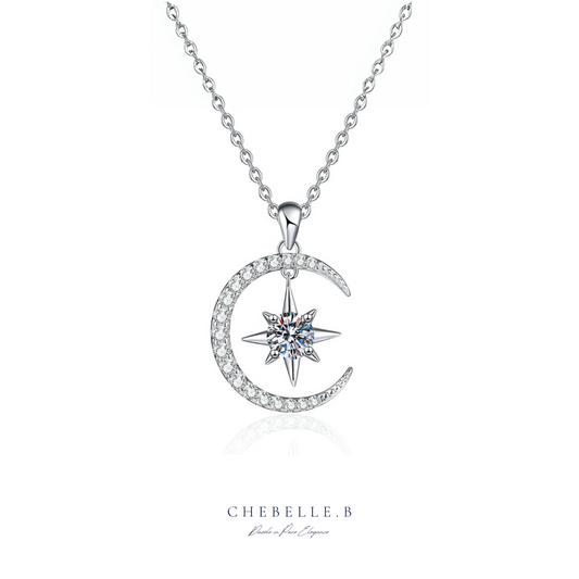 Lune Étoilée | Starry Moon 0.5-Carat D-Color Moissanite Pendant Necklace