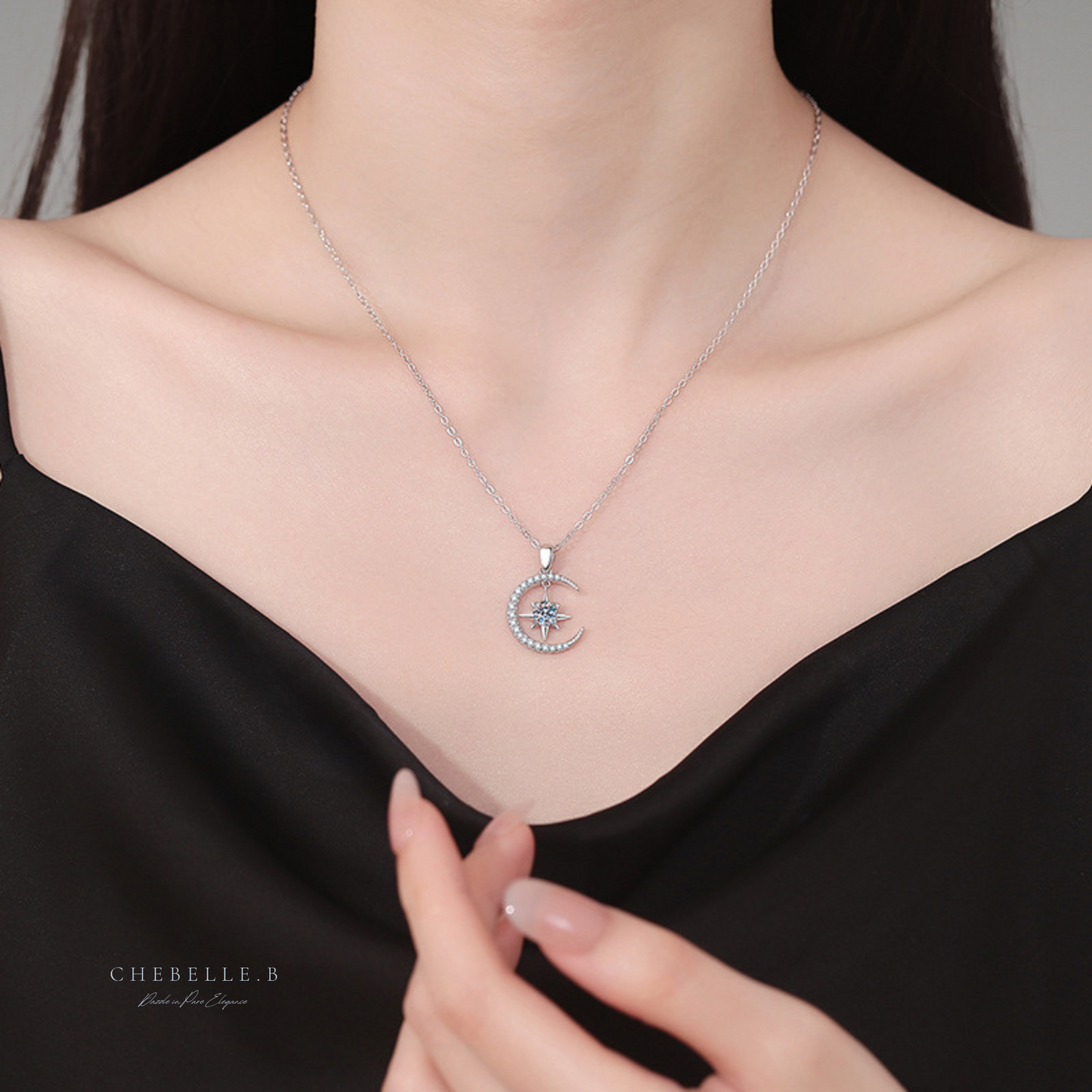 Lune Étoilée | Starry Moon 0.5-Carat D-Color Moissanite Pendant Necklace