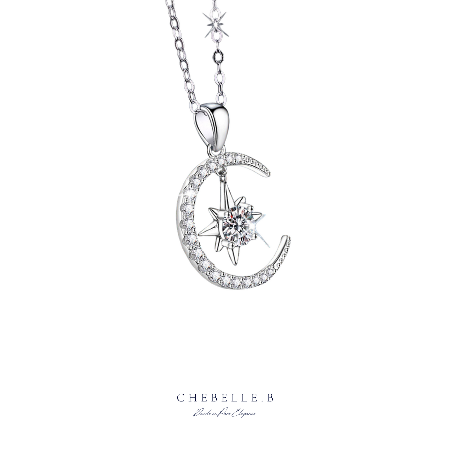Lune Étoilée | Starry Moon 0.5-Carat D-Color Moissanite Pendant Necklace