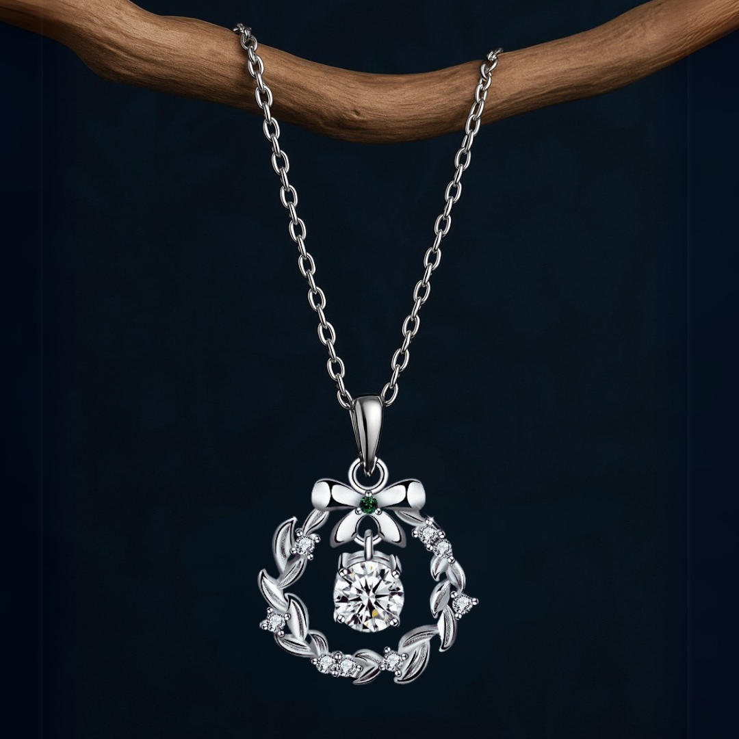 S925 Sterling Silver Butterfly Bow Wreath 0.5-Carat Moissanite Necklace