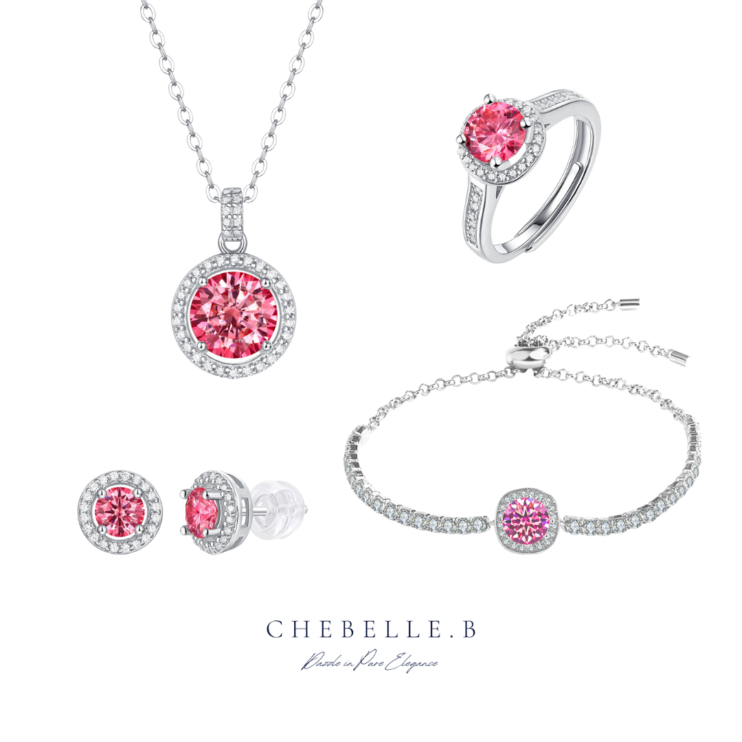925 Silver Pink Moissanite Love Story Jewelry Set