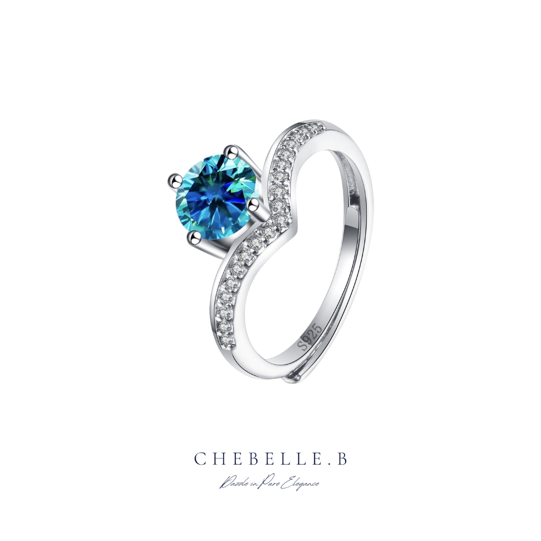 S925 Sterling Silver Aqua Serenity Moissanite Ring