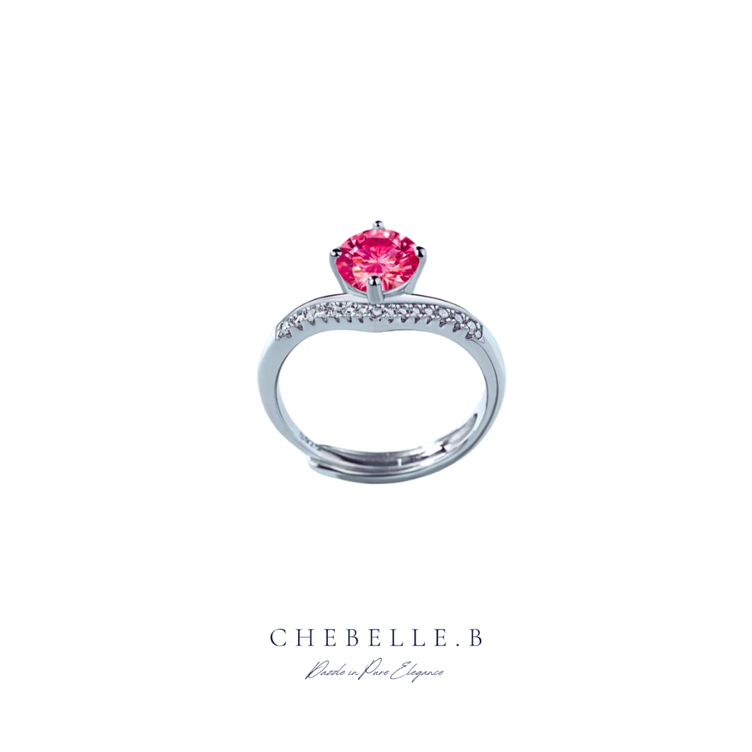 Pink Charm 925 Sterling Silver Moissanite Ring with Sweet Elegant Design