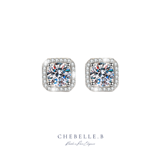 S925 Sterling Silver 1-Carat Moissanite Square Halo Earring