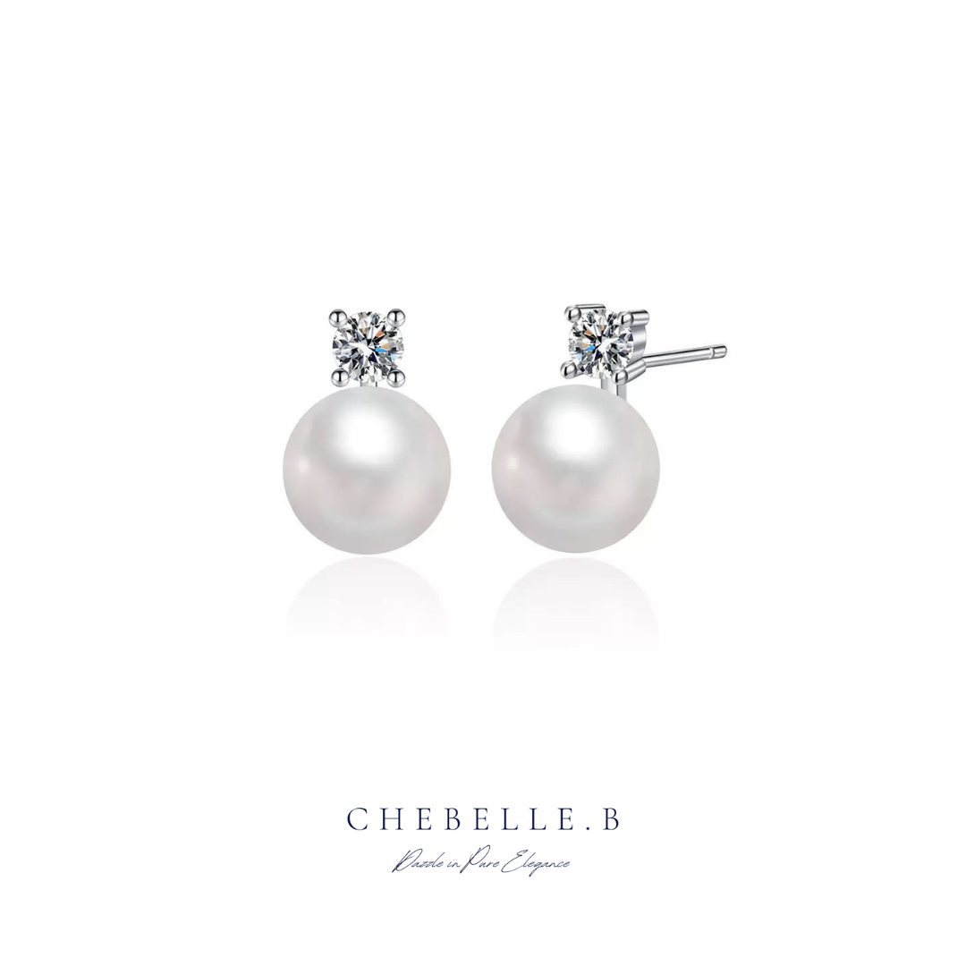 S925 Sterling Silver Radiant Pearl and Moissanite Drop Earrings