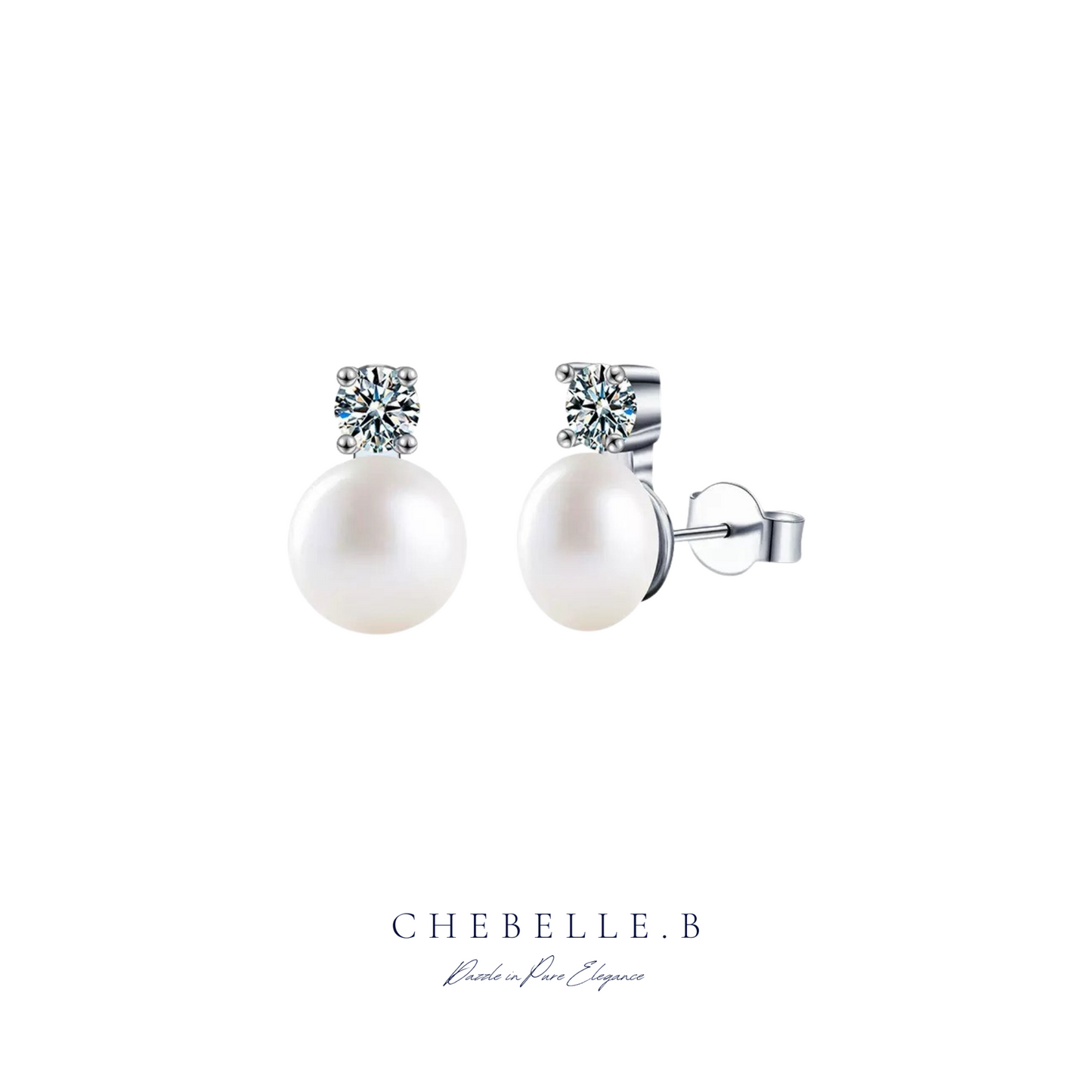 S925 Sterling Silver Radiant Pearl and Moissanite Drop Earrings