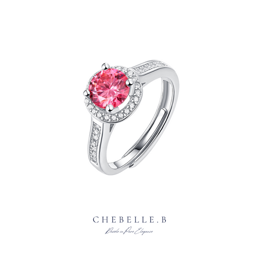 S925 Sterling Silver 1-Carat Pink Starburst Moissanite Ring
