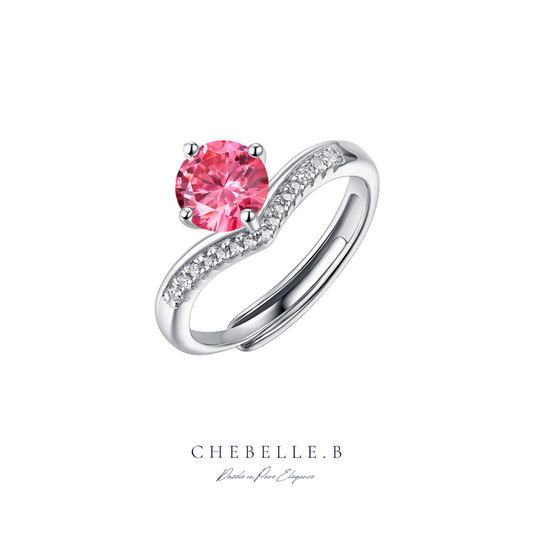 Pink Charm 925 Sterling Silver Moissanite Ring with Sweet Elegant Design