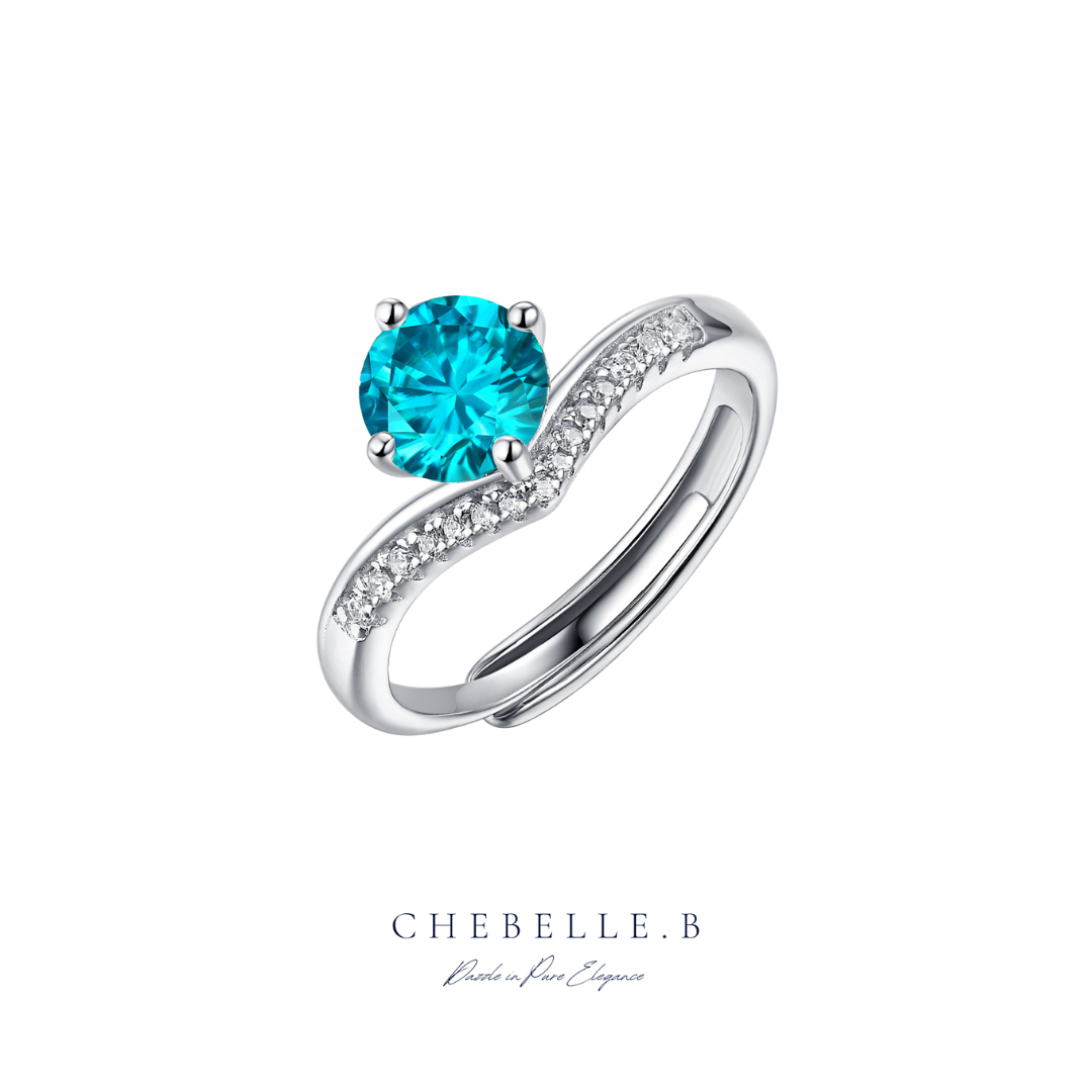 S925 Sterling Silver Aqua Serenity Moissanite Ring