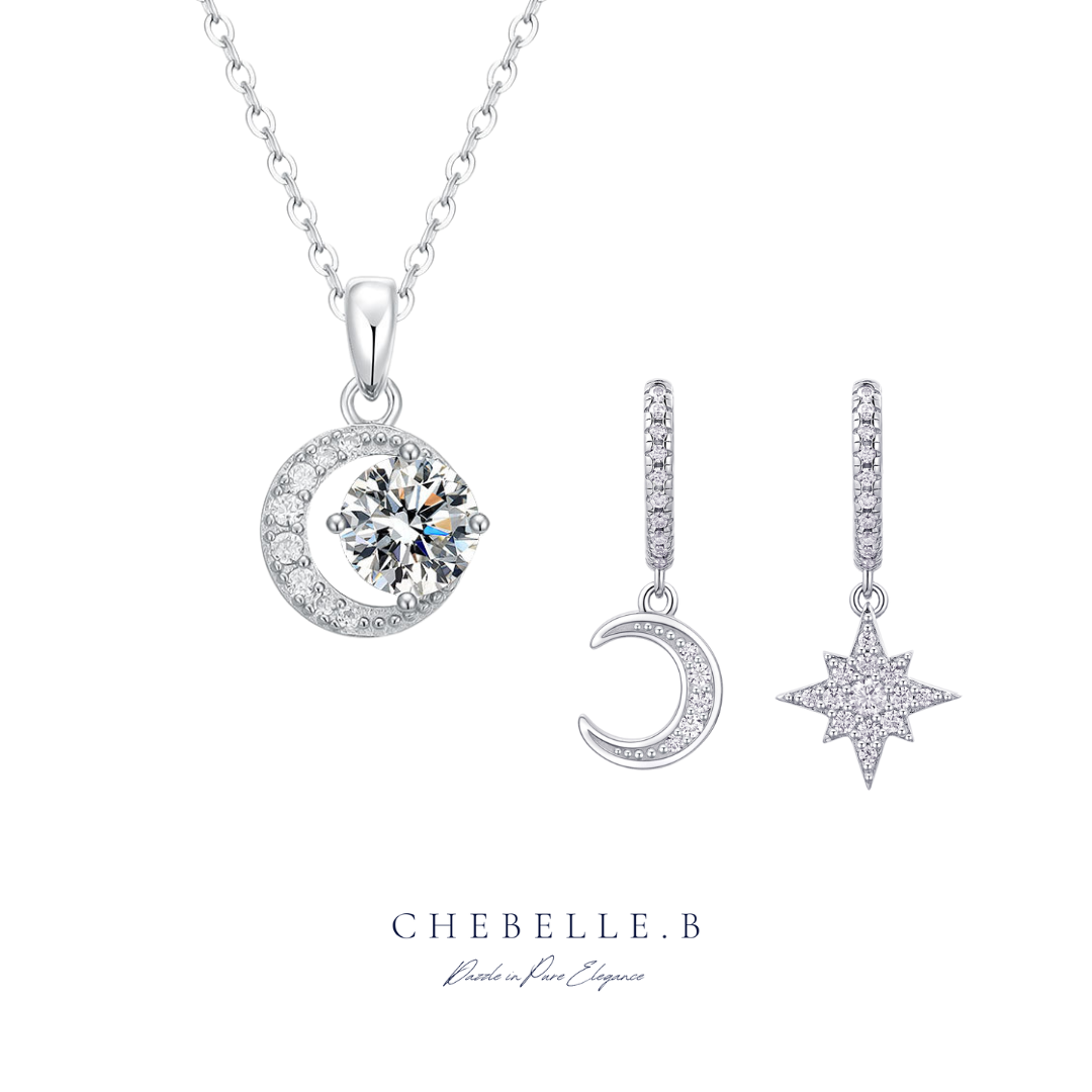 925 Sterling Silver Moissanite Moonlit Stars Set