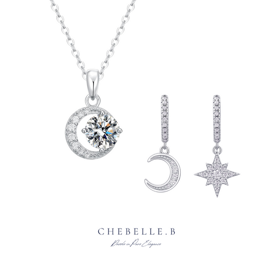 925 Sterling Silver Moissanite Moonlit Stars Set