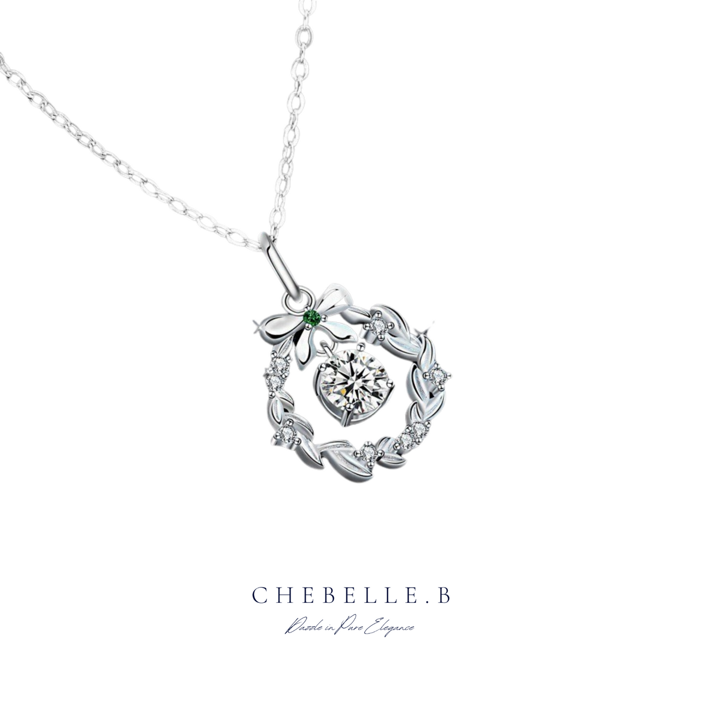S925 Sterling Silver Butterfly Bow Wreath 0.5-Carat Moissanite Necklace