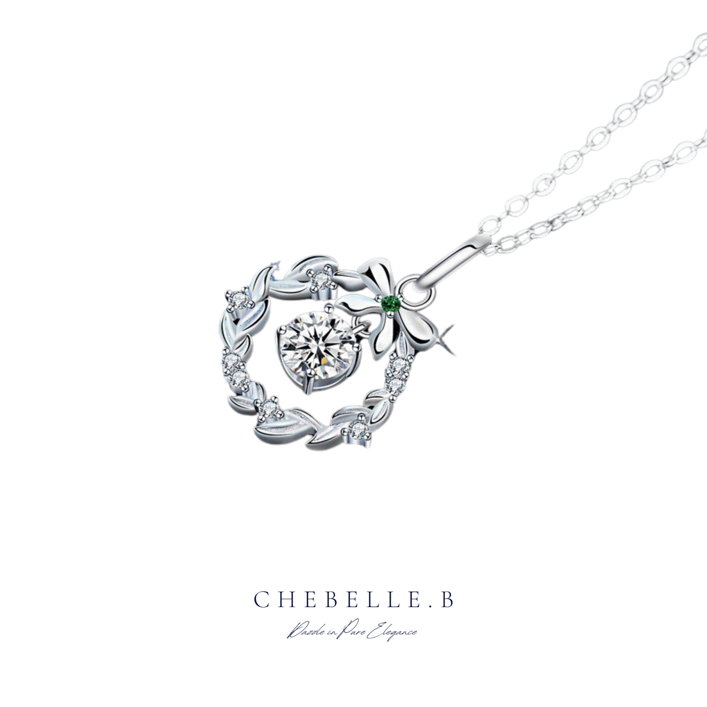 S925 Sterling Silver Butterfly Bow Wreath 0.5-Carat Moissanite Necklace