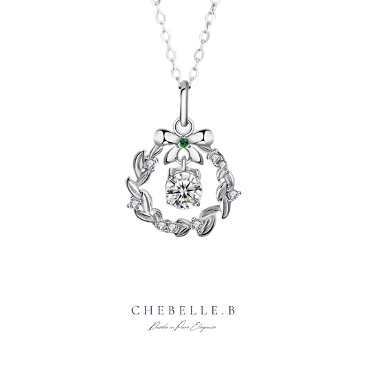 S925 Sterling Silver Butterfly Bow Wreath 0.5-Carat Moissanite Necklace