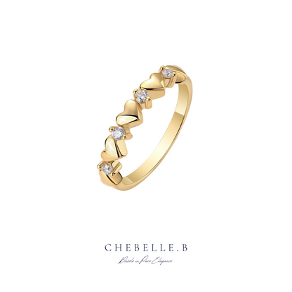 S925 Sterling Silver Heart Full 18K Gold Moissanite Ring