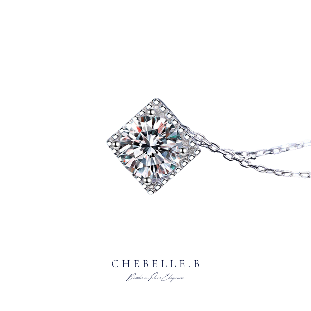 S925 Sterling Silver Minimalist Cube Moissanite Pendant Necklace