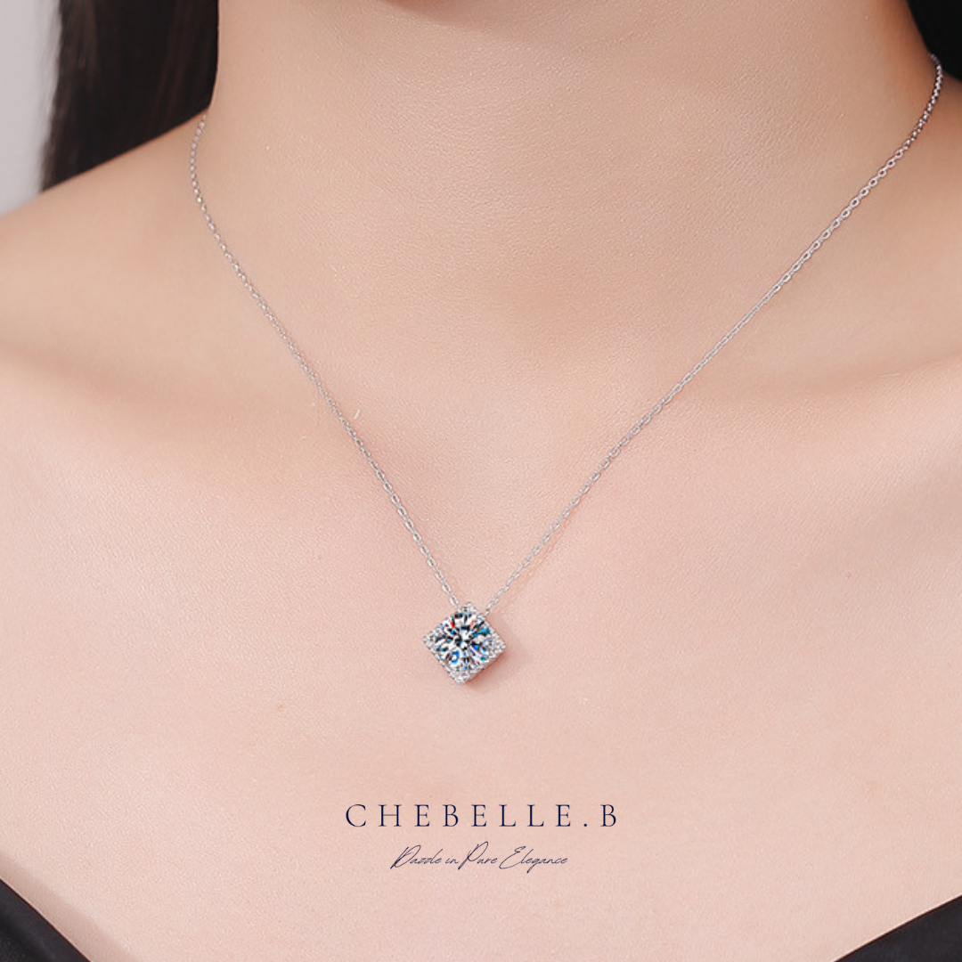 S925 Sterling Silver Minimalist Cube Moissanite Pendant Necklace