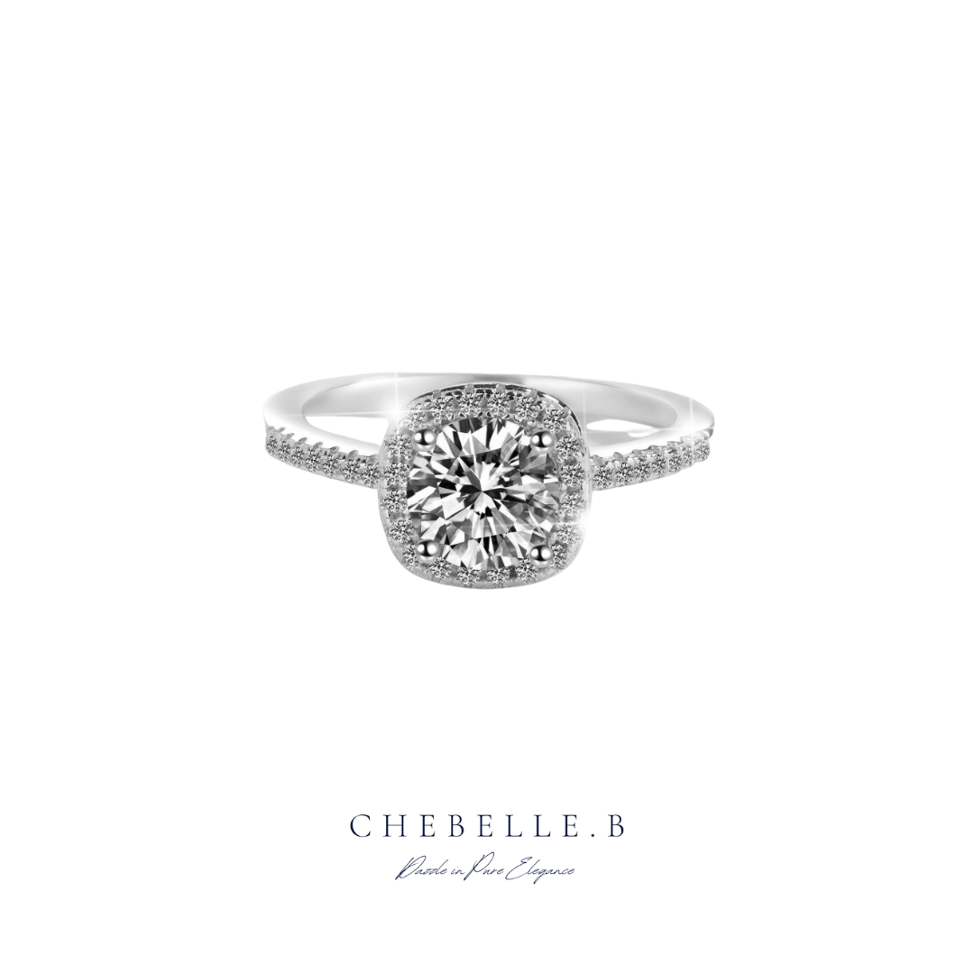S925 Sterling Silver 1-Carat Moissanite Square Halo Ring