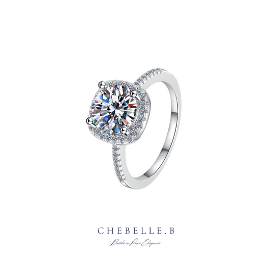 S925 Sterling Silver 1-Carat Moissanite Square Halo Ring