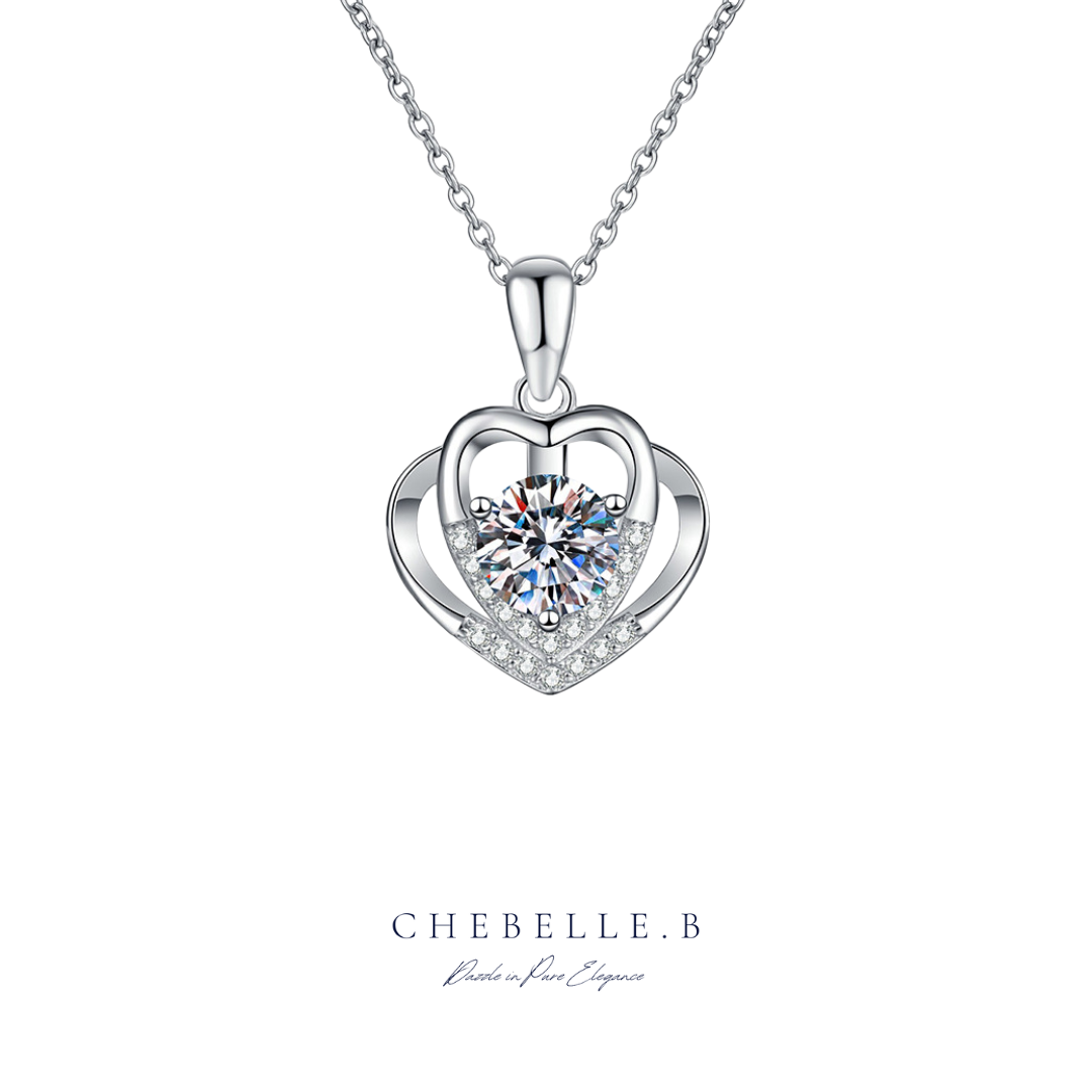 S925 Sterling Silver Hearts in Harmony 1-Carat Moissanite Necklace