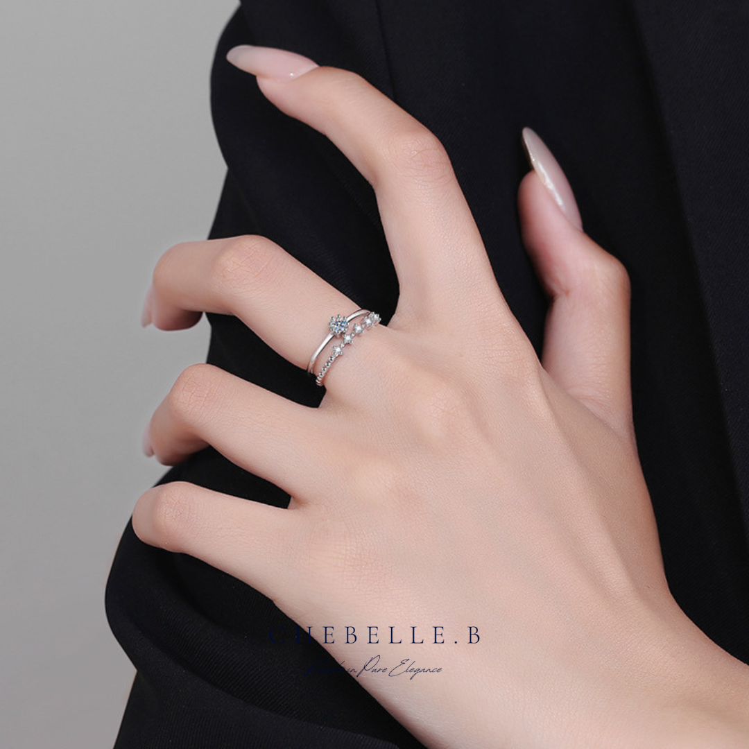 S925 Sterling Silver Intertwined Moissanite Double-Band Ring