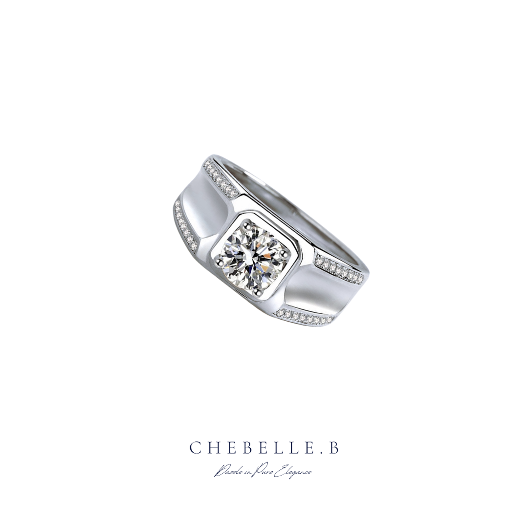 S925 Sterling Silver Vintage 1-Carat Moissanite Men's Ring