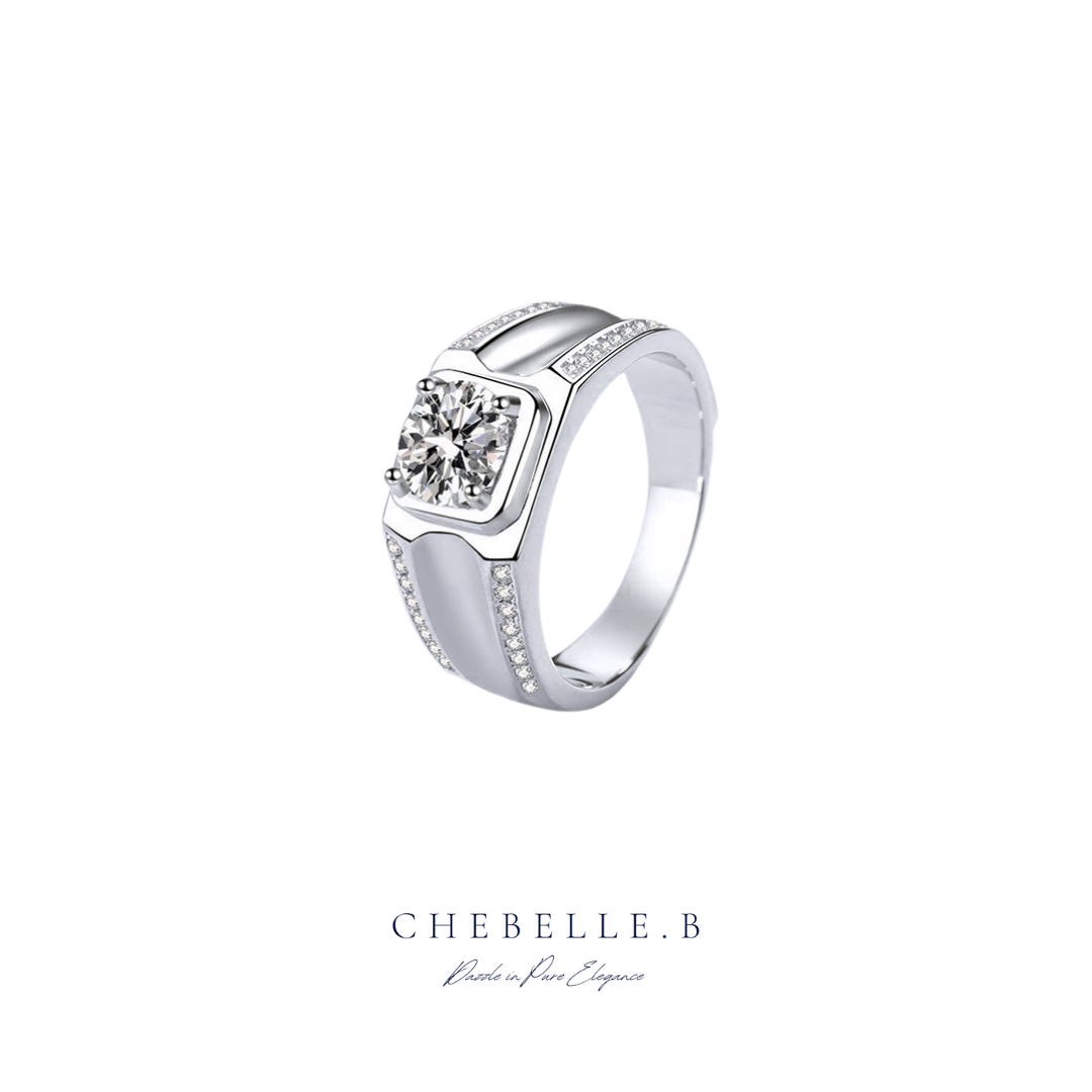 S925 Sterling Silver Vintage 1-Carat Moissanite Men's Ring
