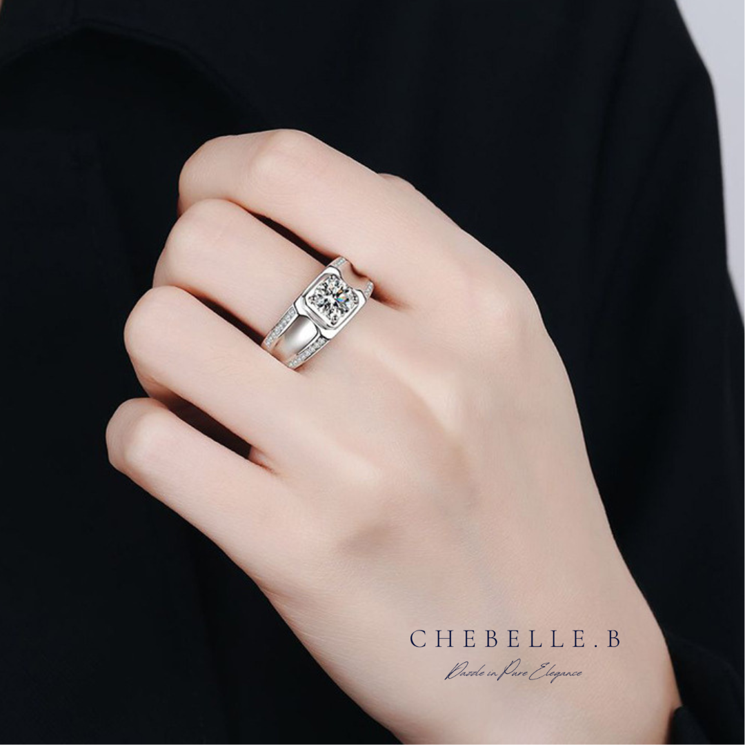 S925 Sterling Silver Vintage 1-Carat Moissanite Men's Ring