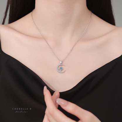 Lune Étoilée | Starry Moon 0.5-Carat D-Color Moissanite Pendant Necklace