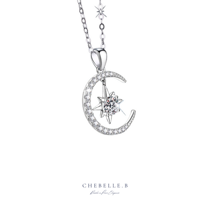Lune Étoilée | Starry Moon 0.5-Carat D-Color Moissanite Pendant Necklace