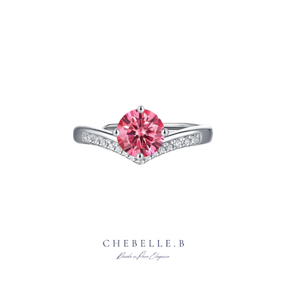 Pink Charm 925 Sterling Silver Moissanite Ring with Sweet Elegant Design