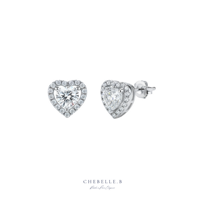 Amour Rayonnant 0.5ct Moissanite Heart Halo Earrings
