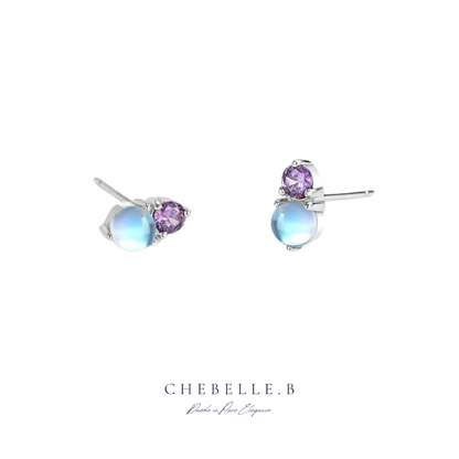 Lunar Bloom – S925 Moonstone Earrings with Purple Cat Eye Zirconia